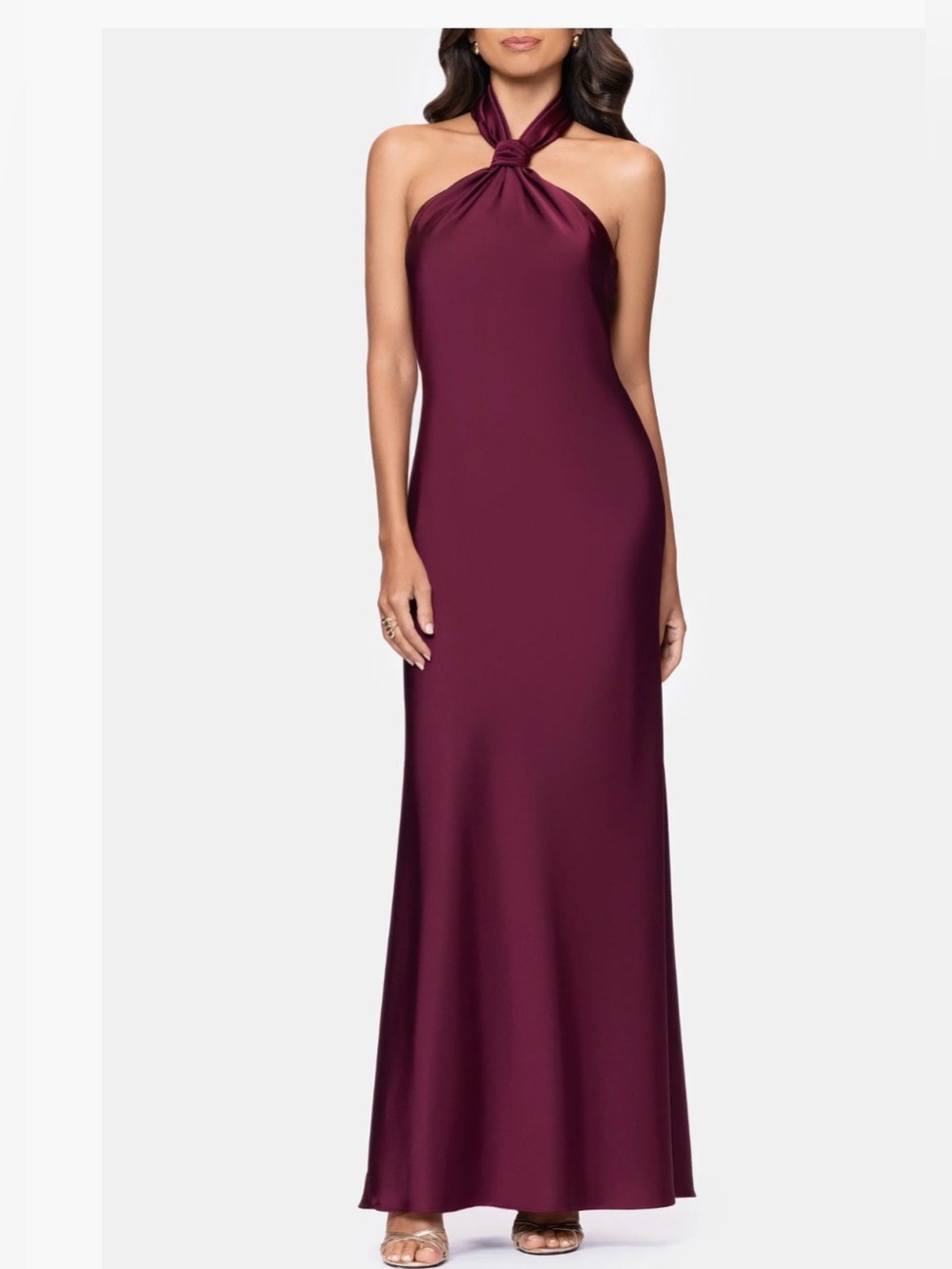Betsy & Adam Wine Burgundy Satin Halter Dress Size 14 $259